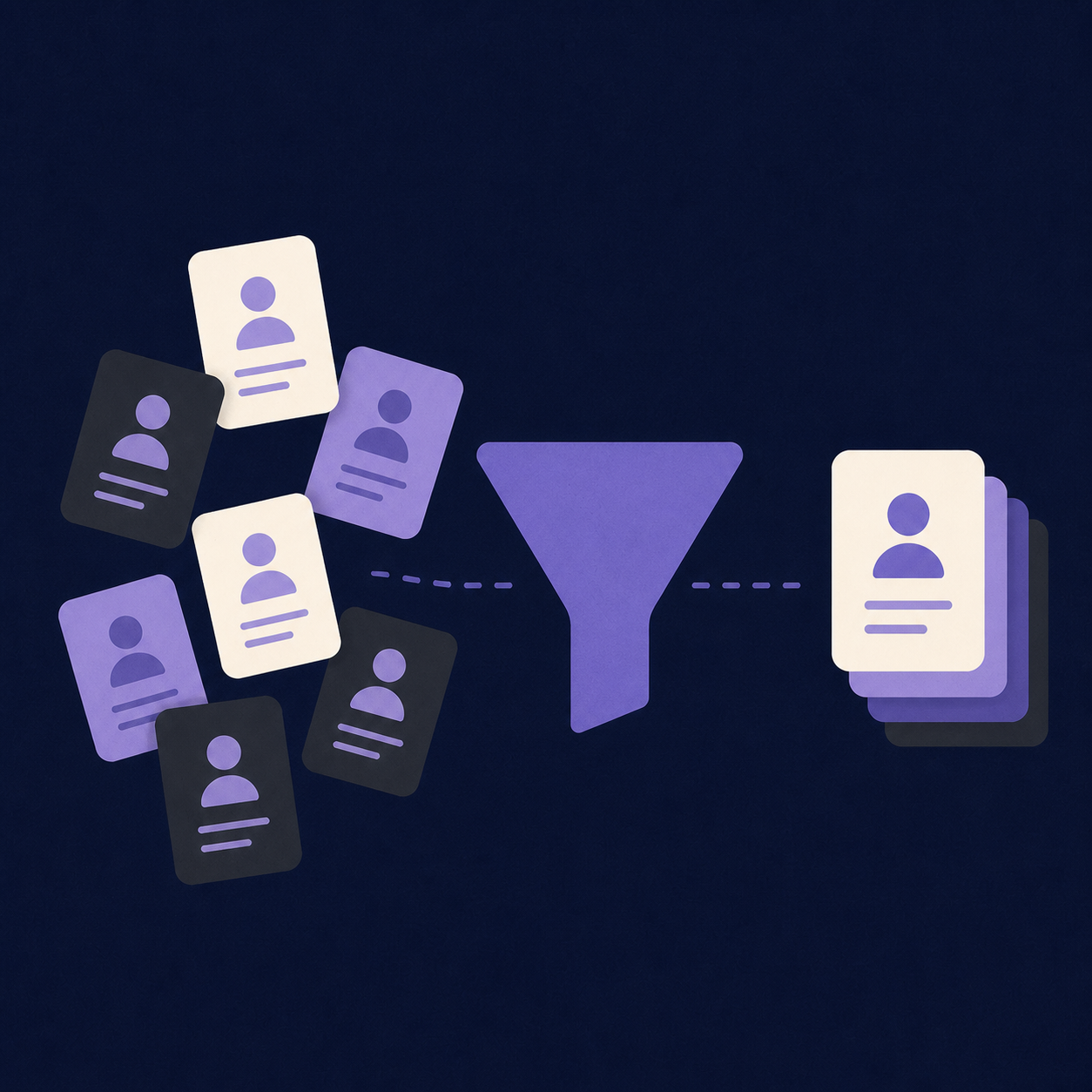 A messy group of contact records becoming one clean list